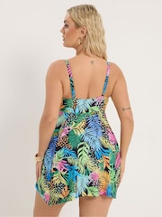 Yours Curve Black Rainbow Tropic Hanky Hem Swimdress - Image 3 of 6