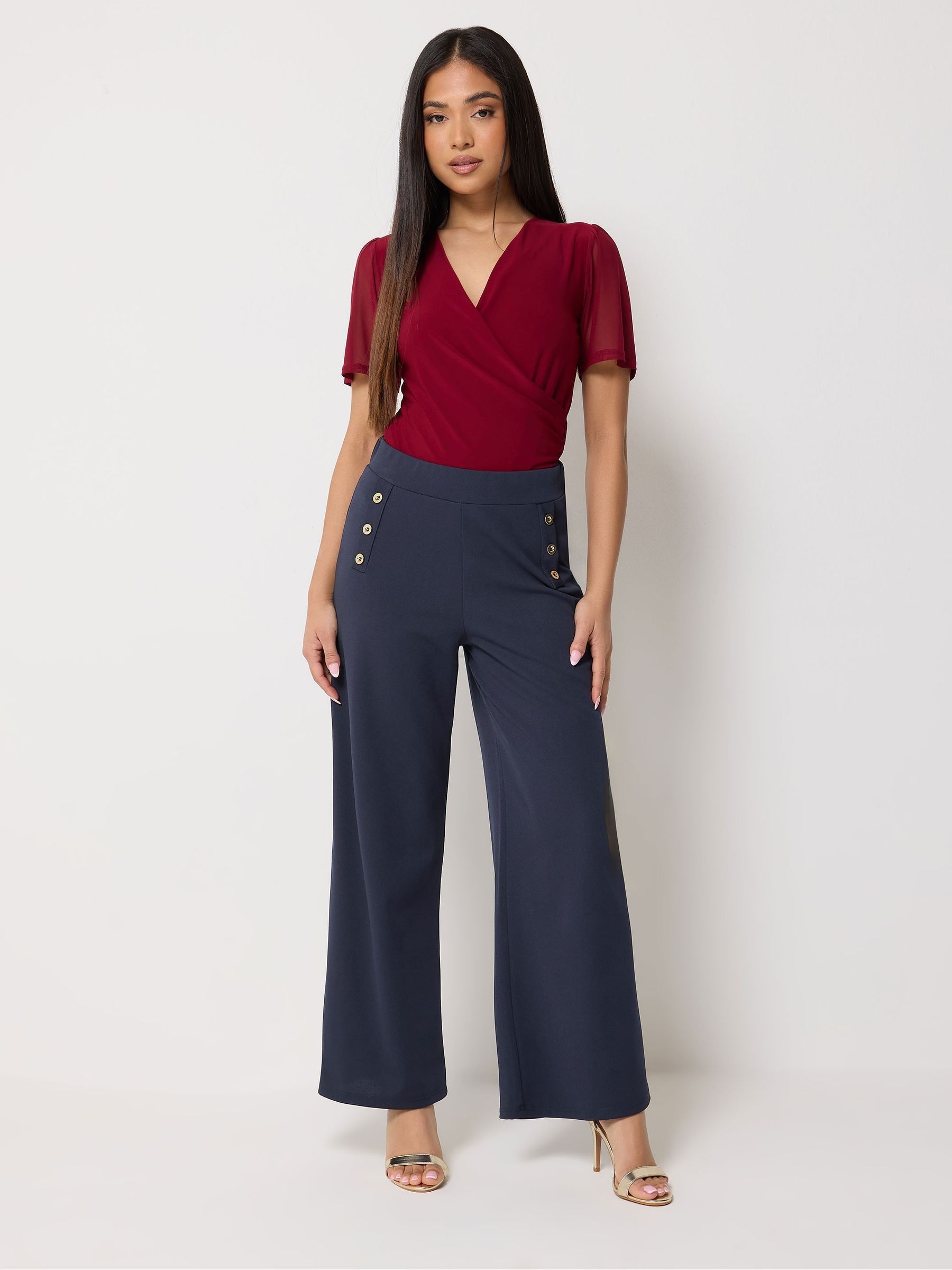 M & Co Women's Blue Military Button Trousers