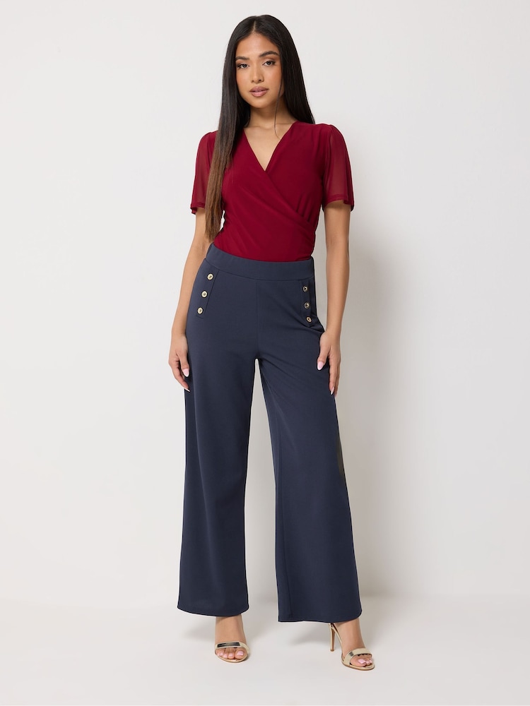 M&Co Blue Military Button Trousers - Image 1 of 5 M&Co Blue Military Button Trousers - Image 1 of 5