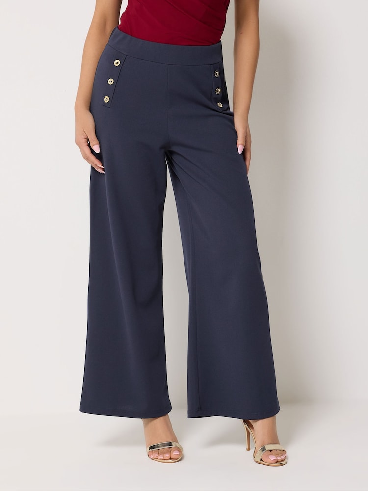 M&Co Blue Military Button Trousers - Image 2 of 5 M&Co Blue Military Button Trousers - Image 2 of 5