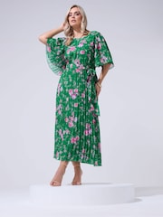 أخضر - Yours Curve London Floral Keyhole Pleated Maxi Dress - Image 1 of 5