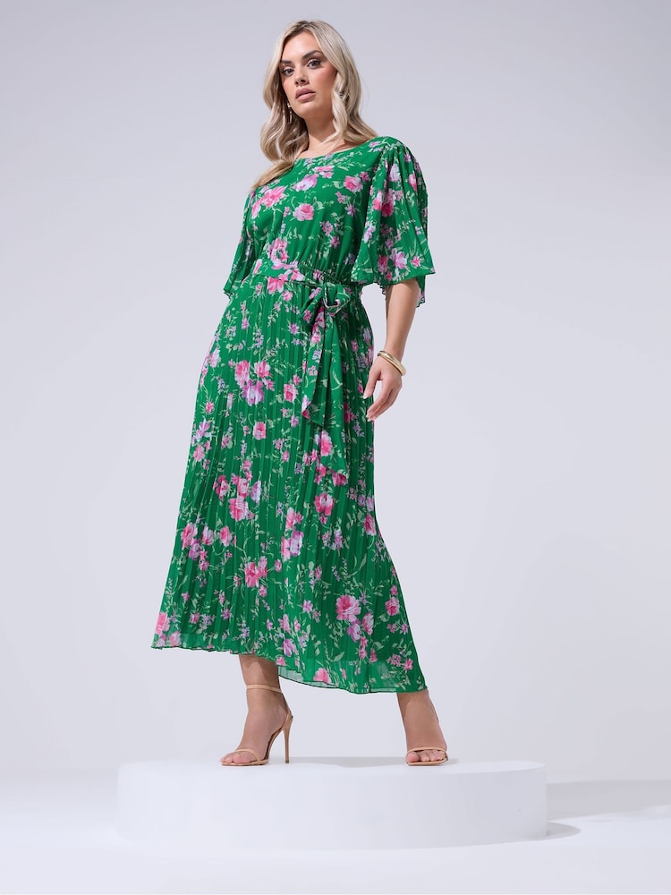 أخضر - Yours Curve London Floral Keyhole Pleated Maxi Dress - Image 2 of 5 أخضر - Yours Curve London Floral Keyhole Pleated Maxi Dress - Image 2 of 5