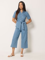 M&Co Blue Petite Lightweight Denim Jumpsuit - Image 1 of 5