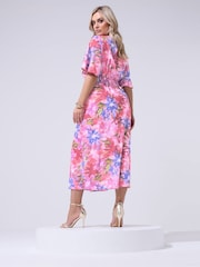 Yours Curve Pink London Floral Linen Look Wrap Dress - Image 3 of 5