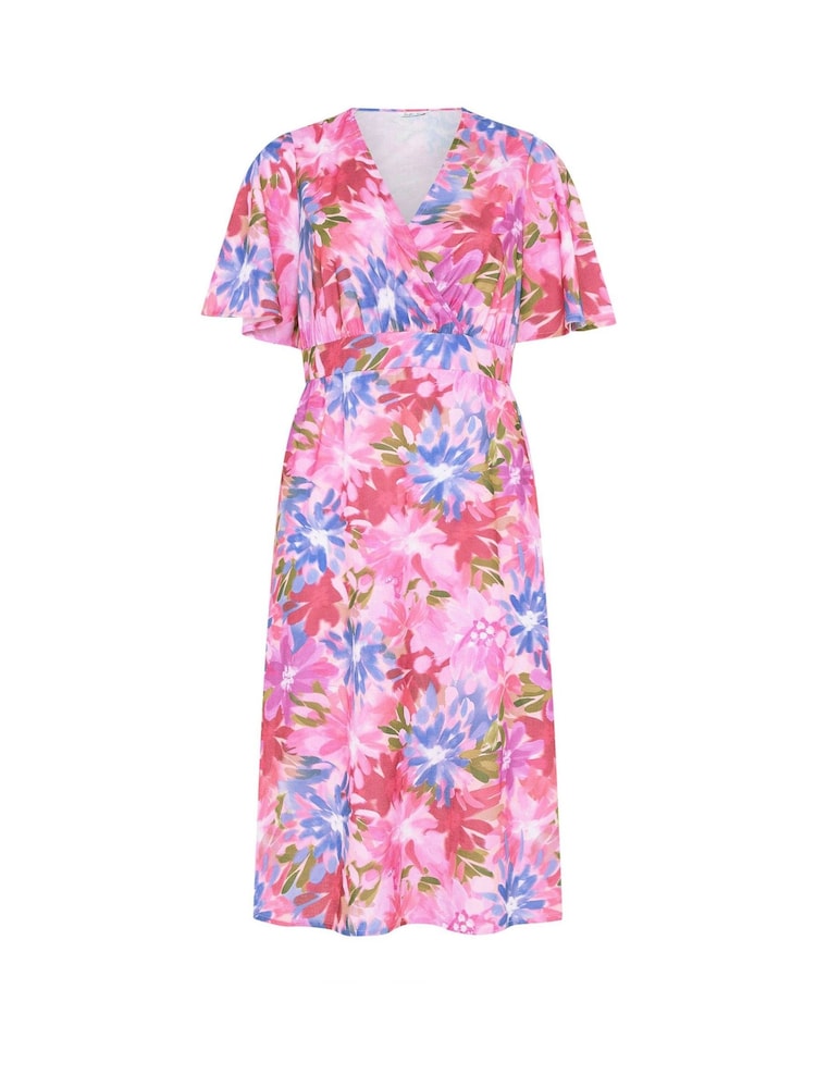 Yours Curve Pink London Floral Linen Look Wrap Dress - Image 5 of 5