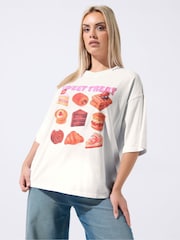 Yours Curve White Limited Sweet Treat Slogan T-Shirt - Image 1 of 5