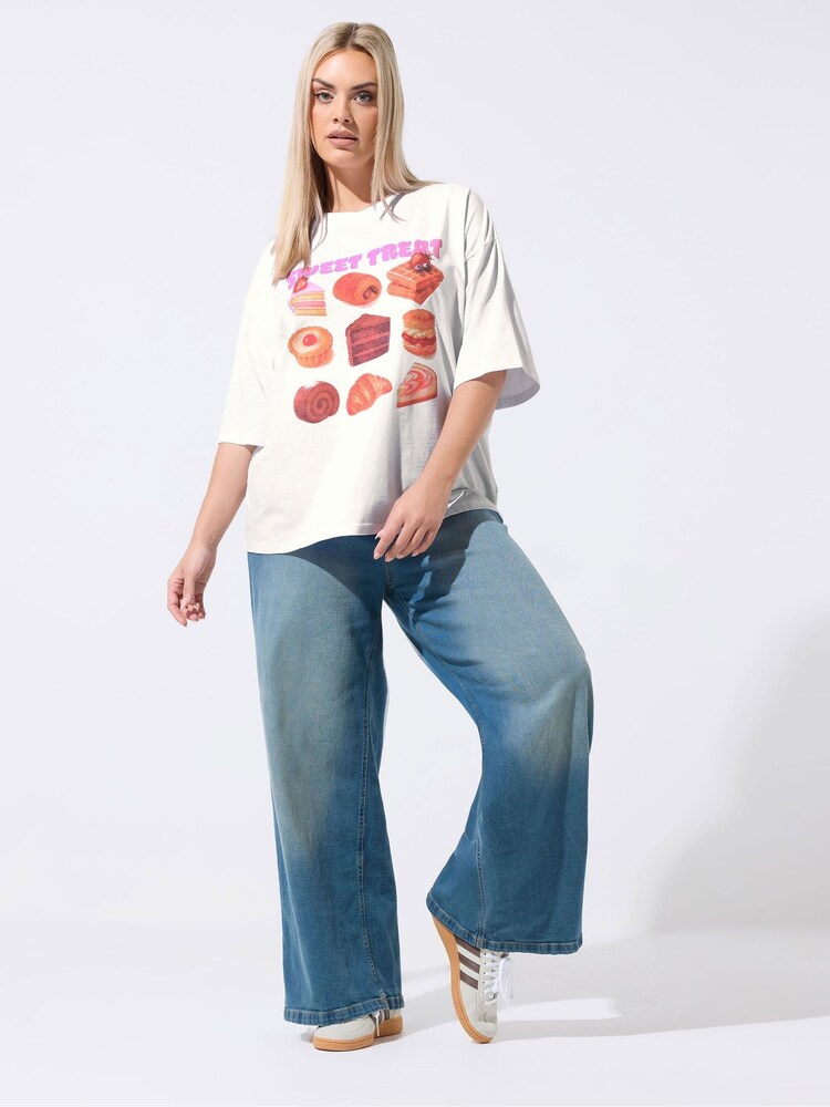 Yours Curve White Limited Sweet Treat Slogan T-Shirt - Image 2 of 5