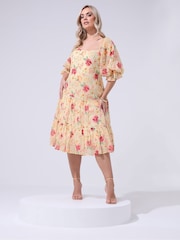 Yours Curve Nude London Floral Cold Shoulder Midi Dress - Image 1 of 5