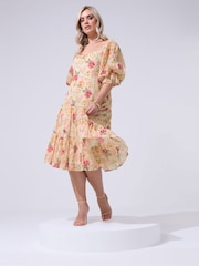 Yours Curve Nude London Floral Cold Shoulder Midi Dress - Image 2 of 5