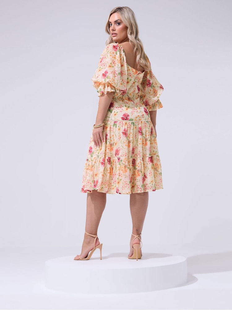 cold shoulder midi dress Blue Pleated *FINAL SALE* The Esther Midi Dress in Multi features a flattering cowl neckline Aqua Jersey Crepe Cold Shoulder