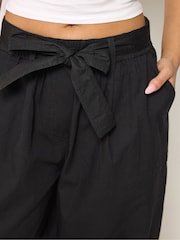 PixieGirl Petite Black Self Belted Poplin Barrel Trousers - Image 4 of 5