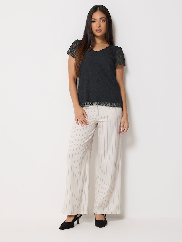 M&Co Black Petite Short Sleeve Lace T-Shirt - Image 2 of 5 M&Co Black Petite Short Sleeve Lace T-Shirt - Image 2 of 5