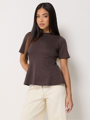 M&Co Brown Petite Waisted T-Shirt - Image 1 of 5