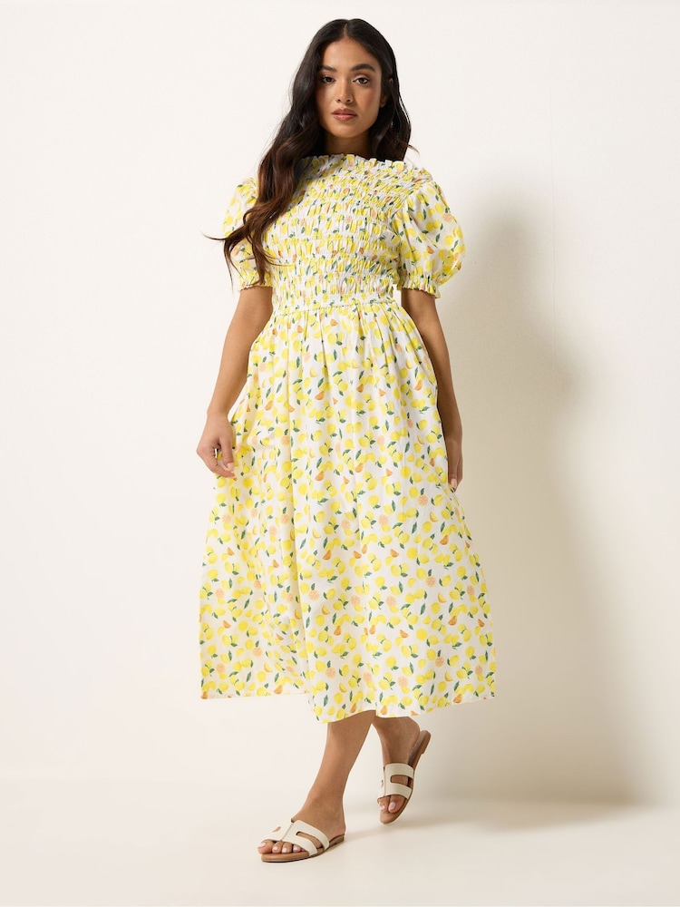 PixieGirl Petite Yellow Shirred Midi Dress - Image 2 of 4 PixieGirl Petite Yellow Shirred Midi Dress - Image 2 of 4