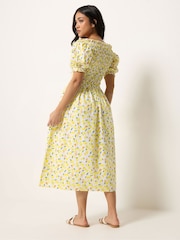 PixieGirl Petite Yellow Shirred Midi Dress - Image 3 of 4