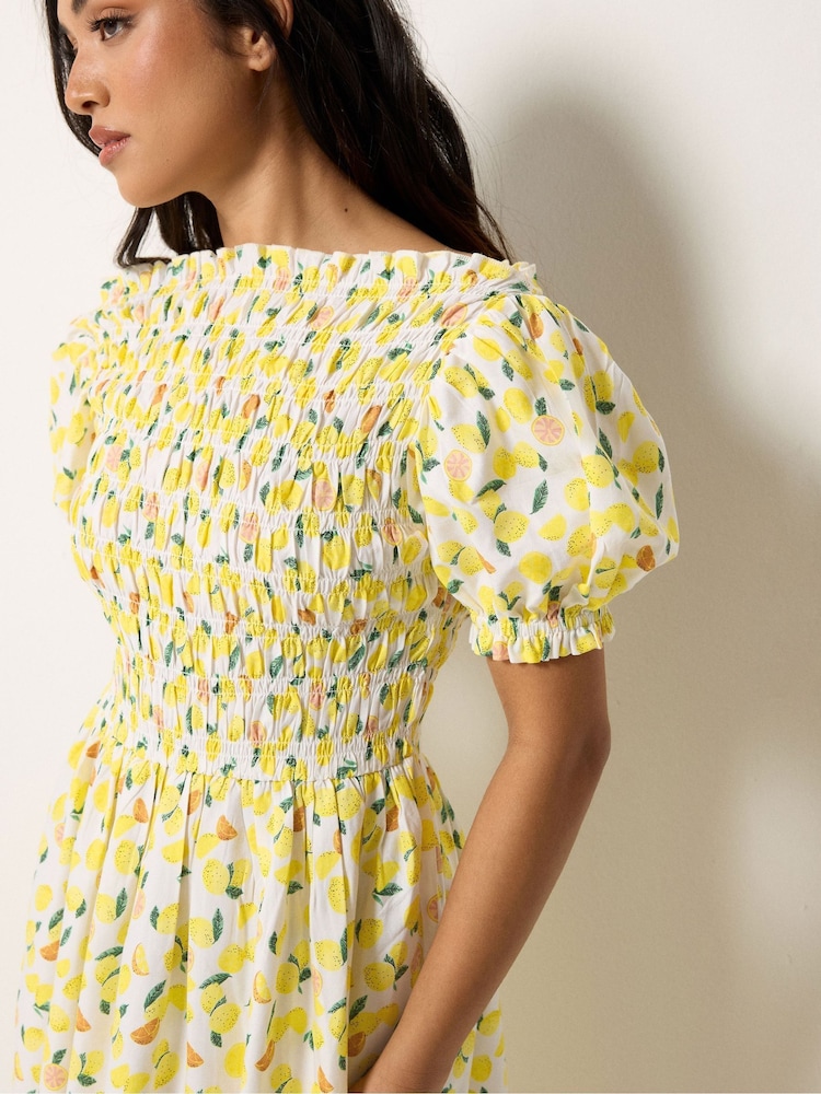 PixieGirl Petite Yellow Shirred Midi Dress - Image 4 of 4 PixieGirl Petite Yellow Shirred Midi Dress - Image 4 of 4
