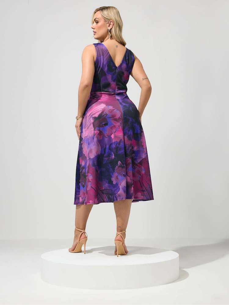 Yours Curve Pink London V-Neck Skater Dress - Image 2 of 5