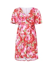 Yours Curve Red London Floral Wrap Scuba Crepe Dress - Image 5 of 5