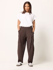 PixieGirl Petite Brown Pinstripe Barrel Leg Trousers - Image 1 of 5