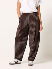 PixieGirl Petite Brown Pinstripe Barrel Leg Trousers - Image 2 of 5