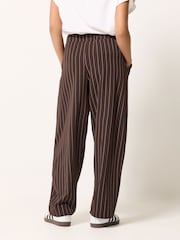 PixieGirl Petite Brown Pinstripe Barrel Leg Trousers - Image 3 of 5
