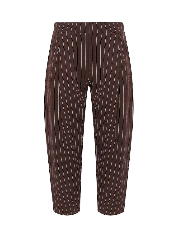 PixieGirl Petite Brown Pinstripe Barrel Leg Trousers - Image 5 of 5