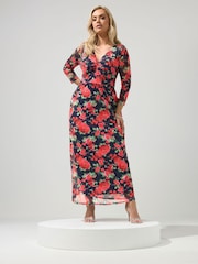 Yours Curve Blue London Mesh Knot Dress - Image 1 of 5