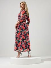 Yours Curve Blue London Mesh Knot Dress - Image 3 of 5