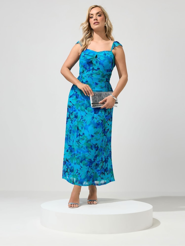 Yours Curve Blue London Keyhole Ruffle Cami Dress - Image 2 of 5