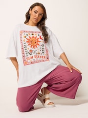 Yours Curve Cream Placement Boxy T-Shirt - Image 1 of 5