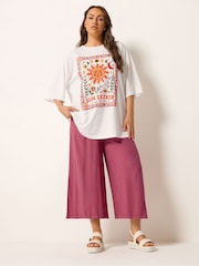 Yours Curve Cream Placement Boxy T-Shirt - Image 2 of 5