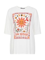 Yours Curve Cream Placement Boxy T-Shirt - Image 5 of 5