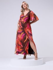 Yours Curve Red London Wrap Mesh Dress - Image 1 of 5