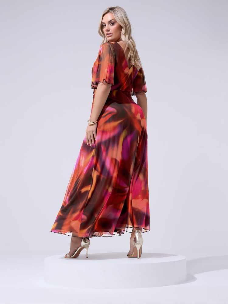 Yours Curve Red London Wrap Mesh Dress - Image 2 of 5