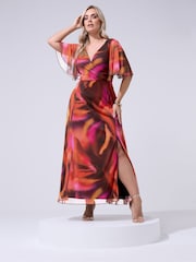 Yours Curve Red London Wrap Mesh Dress - Image 3 of 5