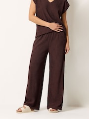 M&Co Brown Textured Wide Leg Trousers - Image 2 of 5
