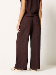 M&Co Brown Textured Wide Leg Trousers - Image 3 of 5