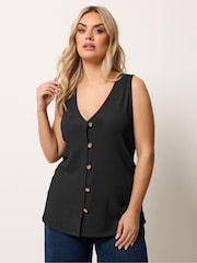 Yours Curve Black Textured Waistcoat - Image 1 of 5