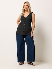 Yours Curve Black Textured Waistcoat - Image 2 of 5