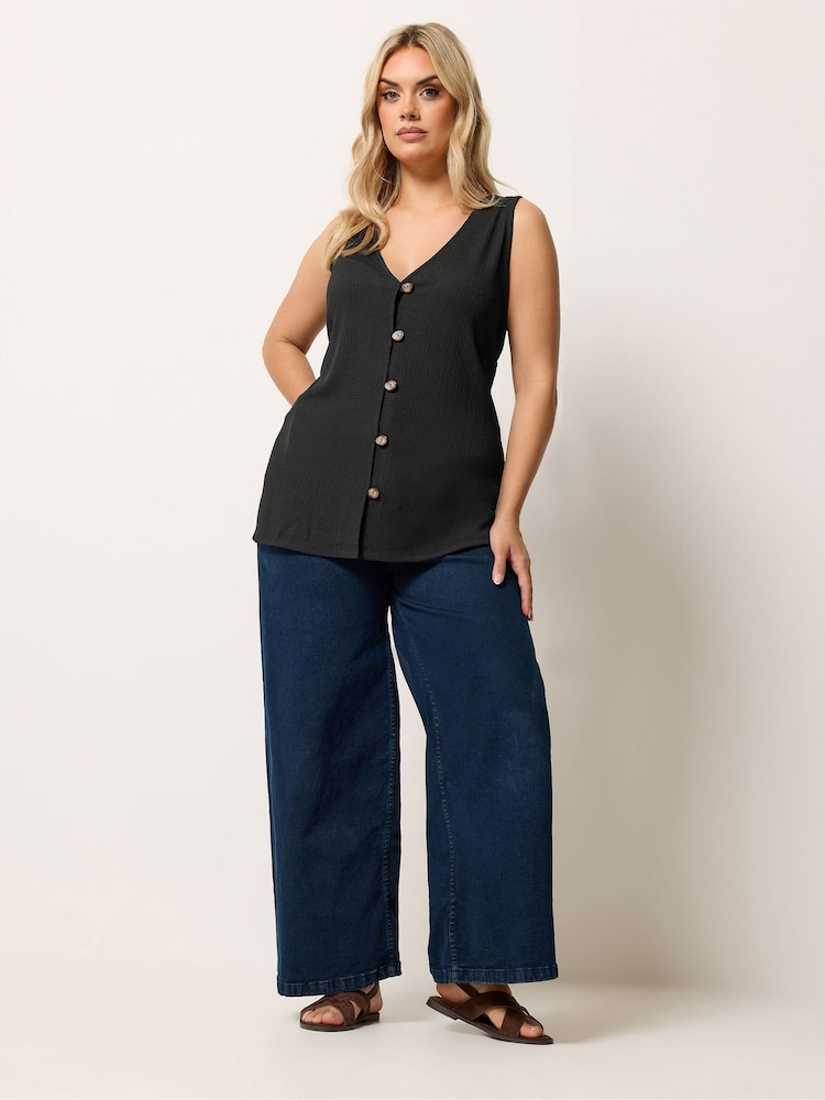 Yours Curve Black Textured Waistcoat - Image 2 of 5 Yours Curve Black Textured Waistcoat - Image 2 of 5