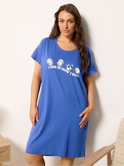 Yours Curve Blue Rolling Panda Dipped Back Nightdress - Image 1 of 5