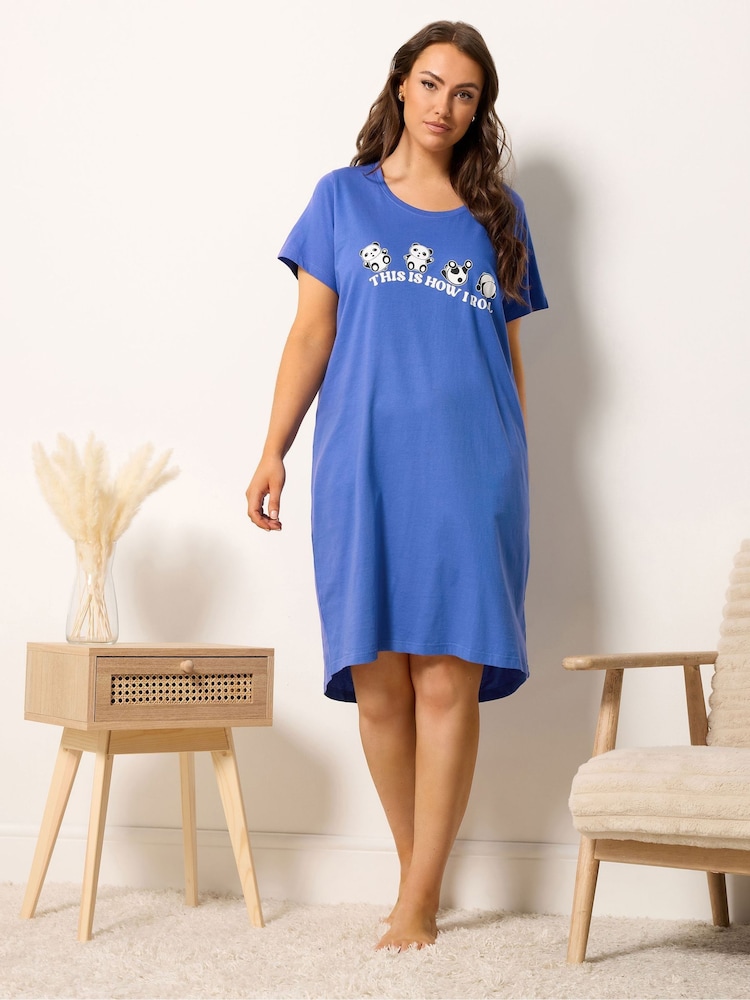 Yours Curve Blue Rolling Panda Dipped Back Nightdress - Image 2 of 5