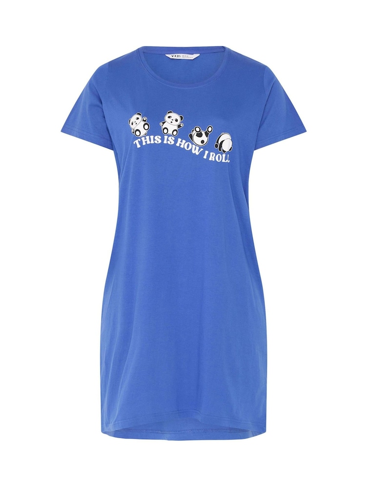Yours Curve Blue Rolling Panda Dipped Back Nightdress - Image 5 of 5