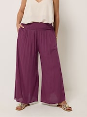 Yours Curve Red Shirred Waist Wide Leg Trousers - Image 1 of 5