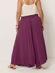 Yours Curve Red Shirred Waist Wide Leg Trousers - Image 3 of 5