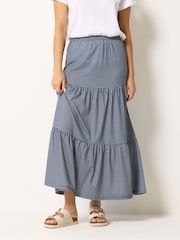 M&Co Blue Petite Gingham Print Tiered Skirt - Image 1 of 5