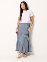 M&Co Blue Petite Gingham Print Tiered Skirt - Image 2 of 5