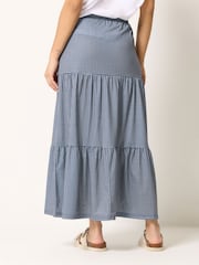 M&Co Blue Petite Gingham Print Tiered Skirt - Image 3 of 5