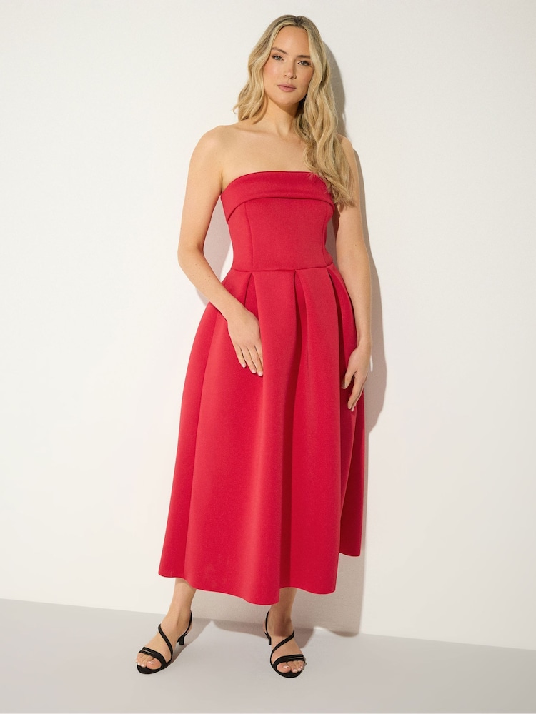 Long Tall Sally Red Pleated Bardot Dress - Image 1 of 5