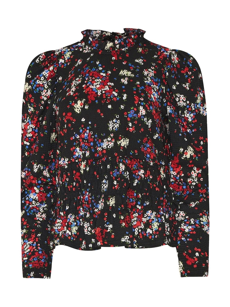 M&Co Black Floral Shirred Top - Image 2 of 2